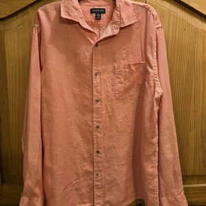 Lands' End Men's Casual Red Button Down Linen Shirt